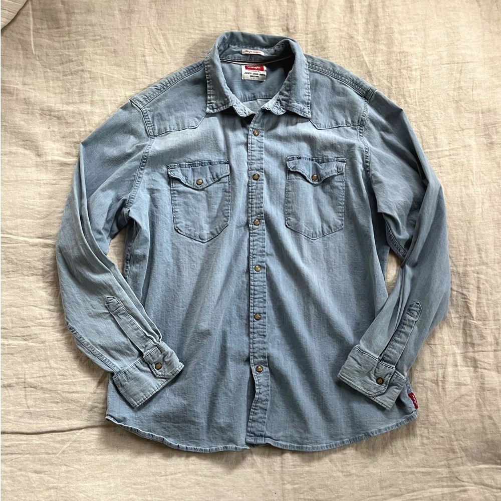 Wrangler Snap Button Denim Shirt Mens XL